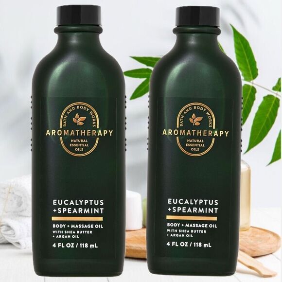 NWT 2 Pc Bath & Body Works Aromatherapy Eucalyptus Spearmint Body & Massage Oil - Picture 1 of 7